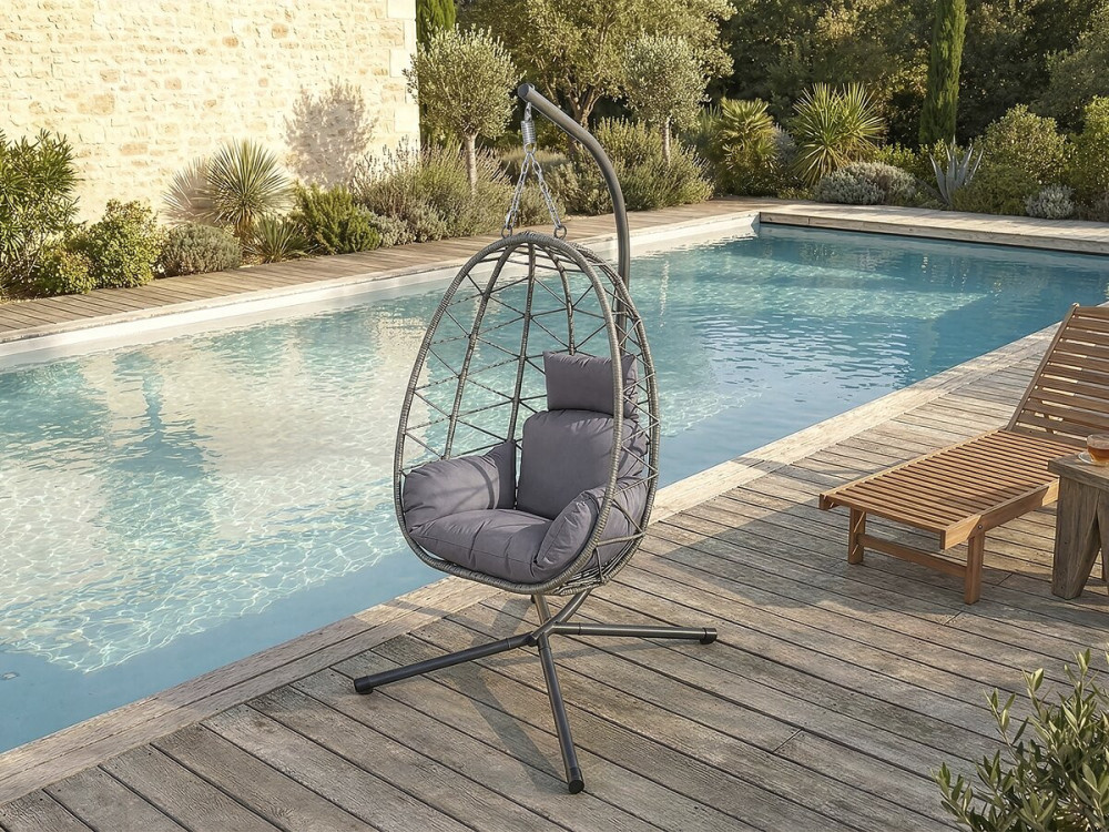 Cadeira "Cosi" para ovos em rotim - 99 x 92 x 194 cm - Cinzento