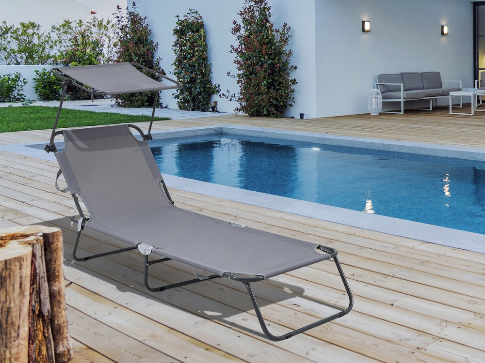 Espreguiçadeira dobrável "Lazy" - Com guarda-sol - Cinza