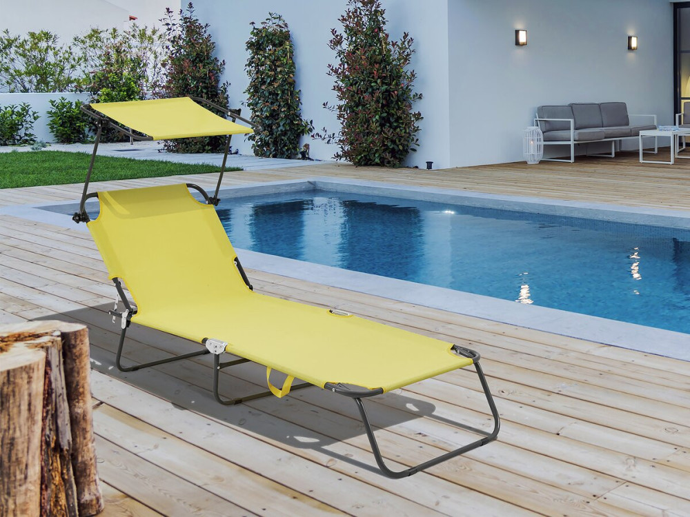 Espreguiçadeira dobrável "Lazy" - Com guarda-sol - Amarelo