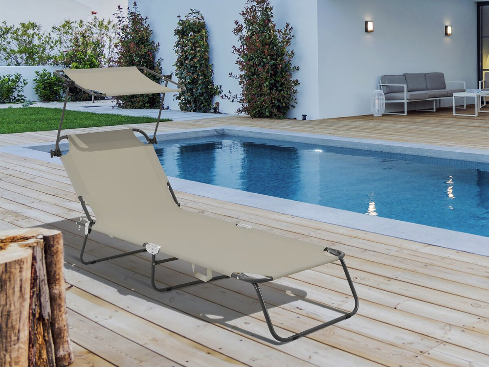 Espreguiçadeira dobrável "Lazy" - Com guarda-sol - Taupe