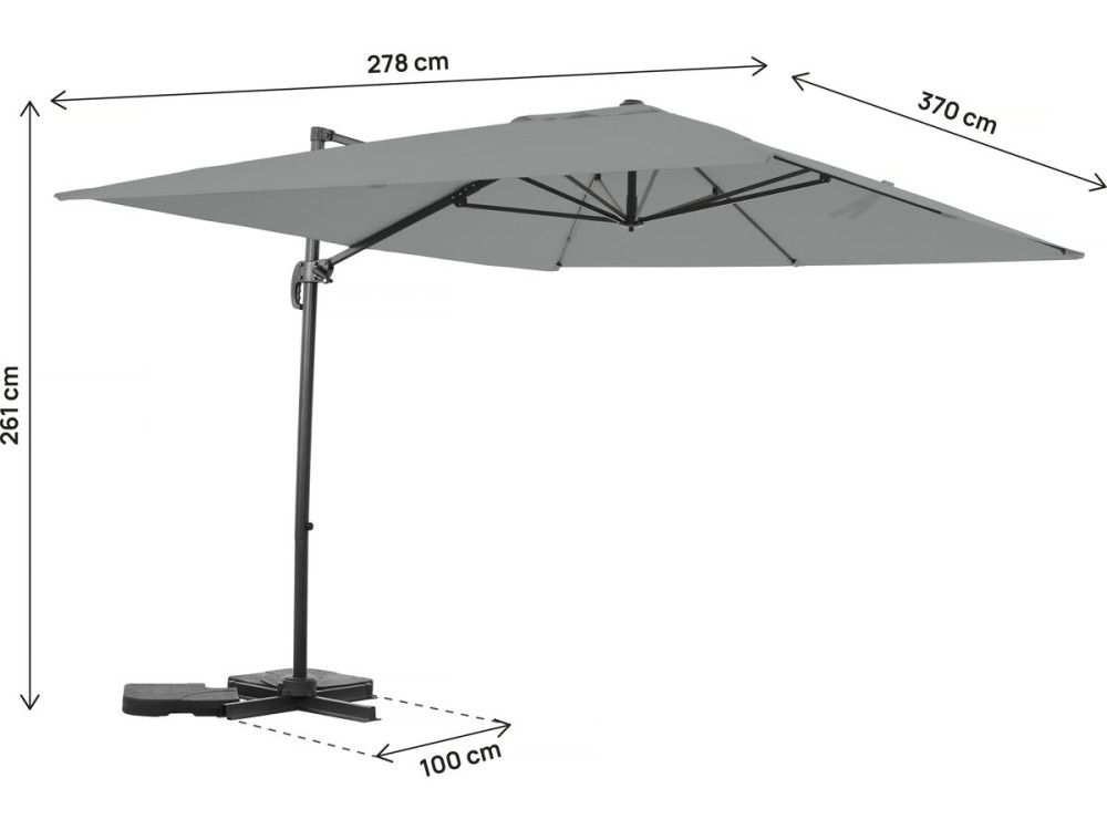 Guarda-sol de jardim cantilever "Sky 4" em alumínio - 3 x 4 m - Cinza