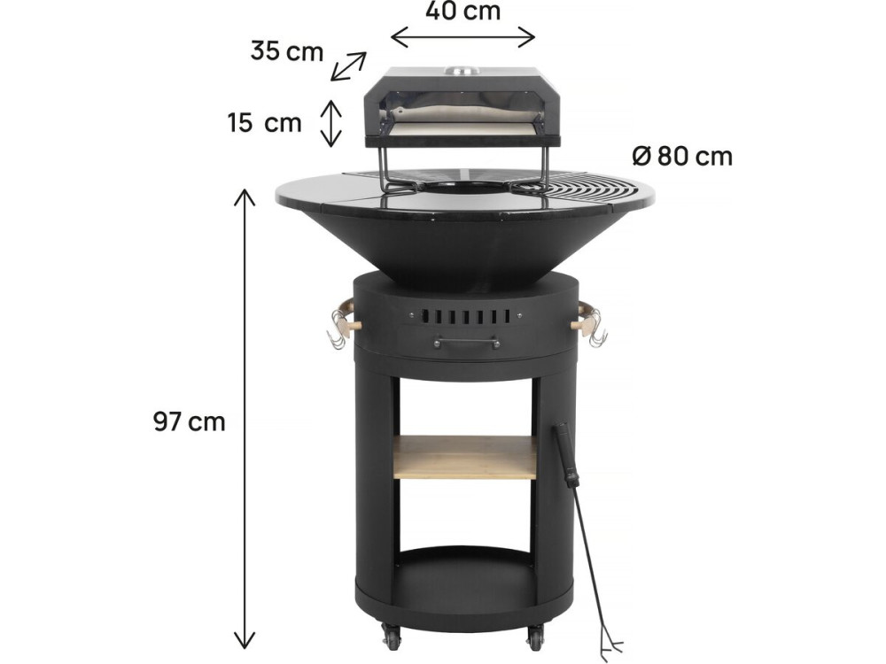 Churrasqueira plancha com forno de pizza "César premium" - Ø 81 cm - Preto