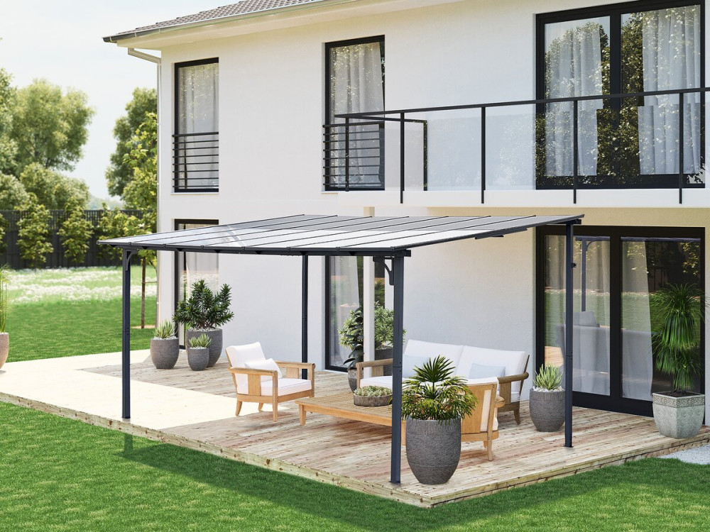 érgula toldo adossado "Marvin" - 4 x 3 m - 423 x 298 x 243 cm - Cinza escuro