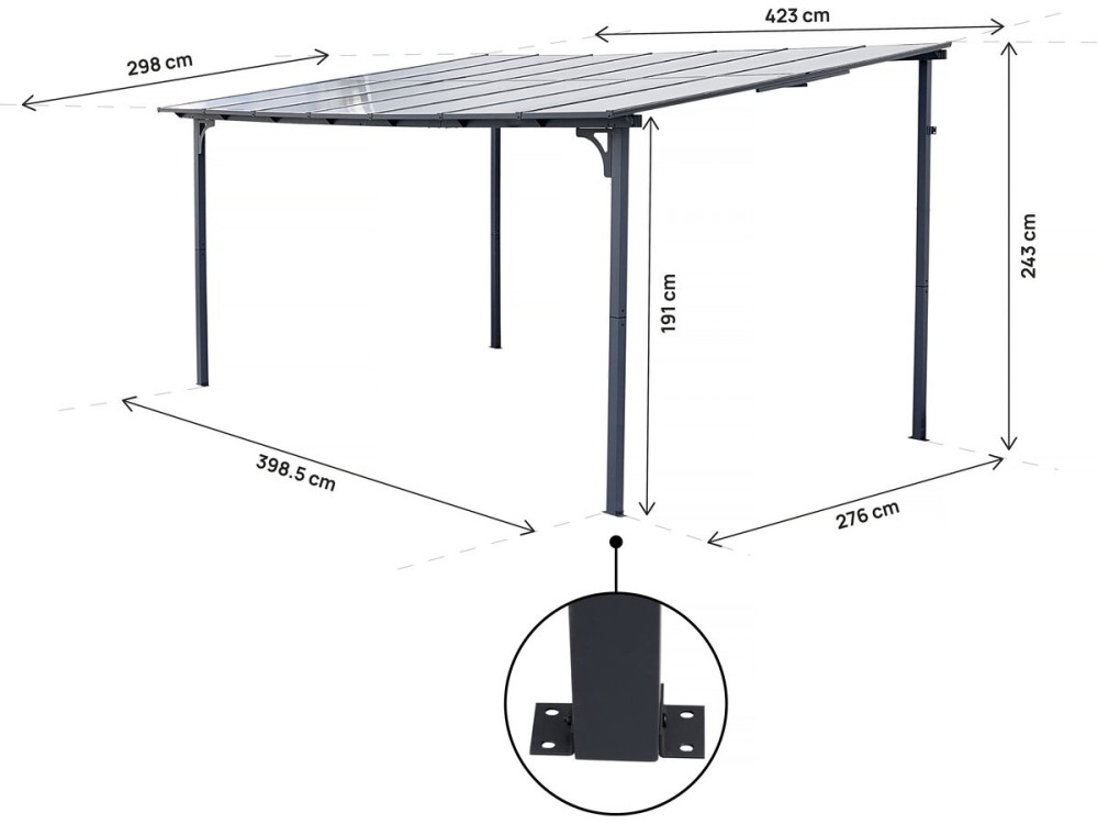 érgula toldo adossado "Marvin" - 4 x 3 m - 423 x 298 x 243 cm - Cinza escuro