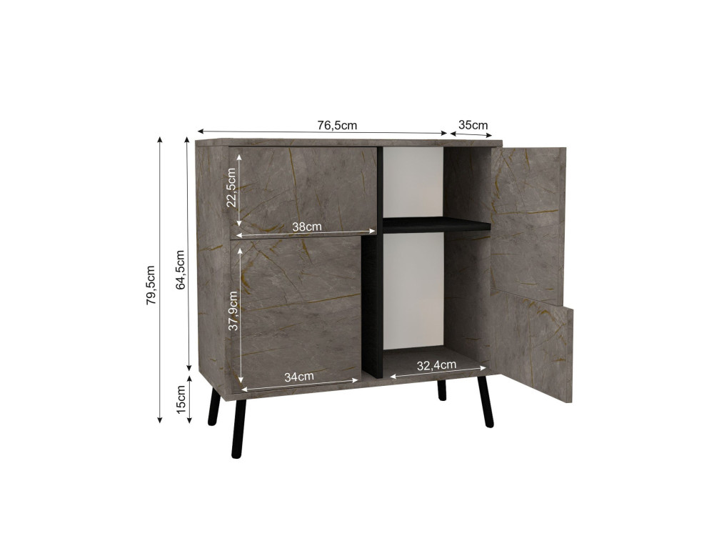 Armário multiusos de madeira "Darien" - 76,5 x 35 x 79,5 cm - Mármore