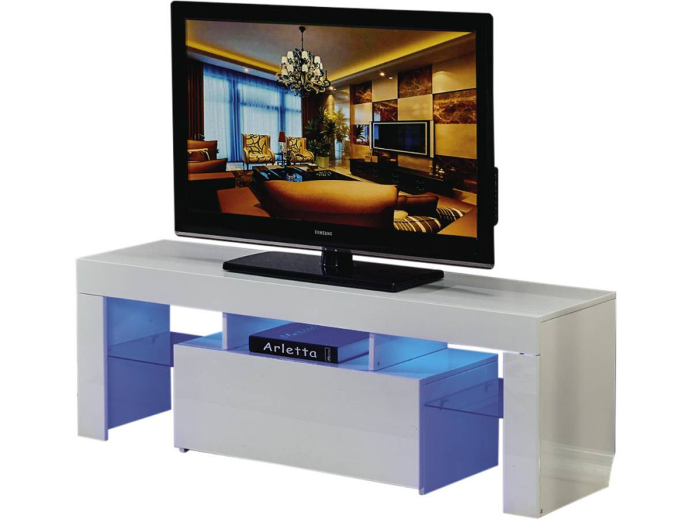 Móvel TV LED "Borda" - 130 x 34 x 45 cm - Lacado branco