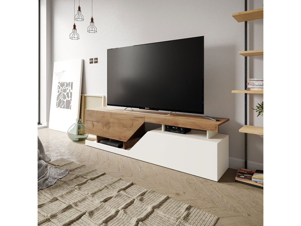 Móvel TV "Ceelias" - 160 x 35 x 46 cm - Branco/Castanho Escuro