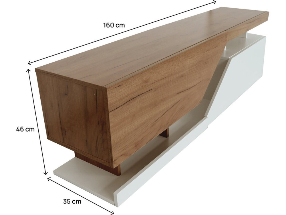 Móvel TV "Ceelias" - 160 x 35 x 46 cm - Branco/Castanho Escuro