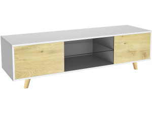 Móvel TV LED "Inna" - 140 x 42 x 45 cm - Branco/Carvalho