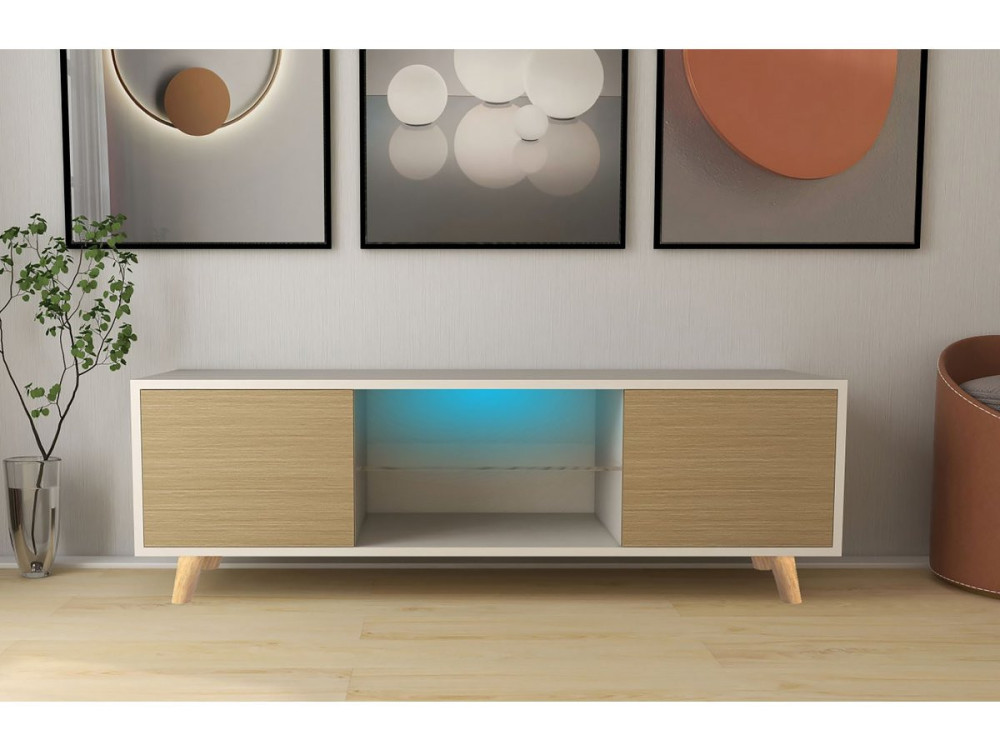 Móvel TV LED "Inna" - 140 x 42 x 45 cm - Branco/Carvalho