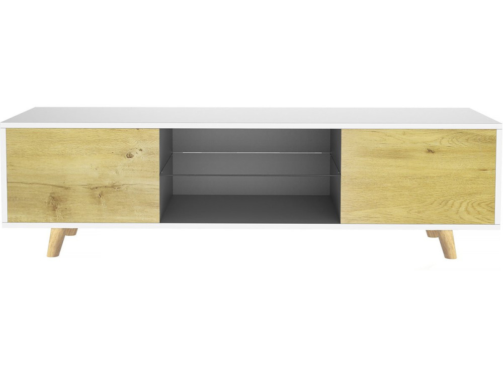 Móvel TV LED "Inna" - 140 x 42 x 45 cm - Branco/Carvalho