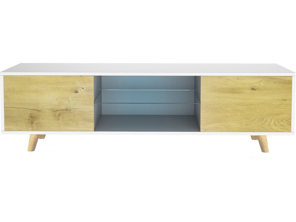 Móvel TV LED "Inna" - 140 x 42 x 45 cm - Branco/Carvalho