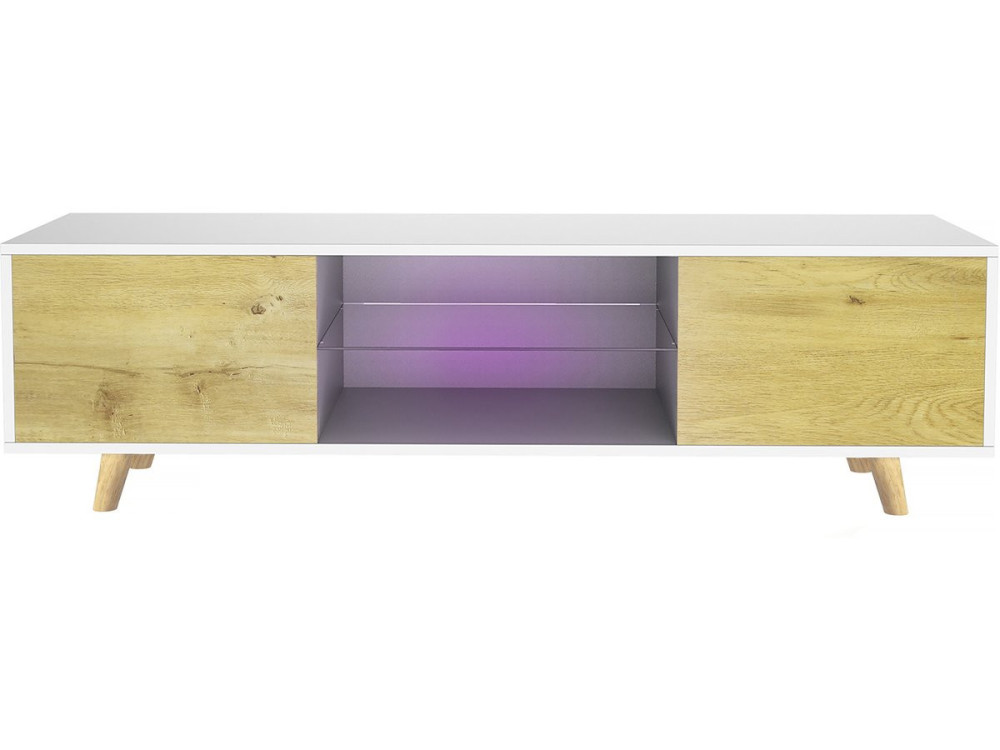 Móvel TV LED "Inna" - 140 x 42 x 45 cm - Branco/Carvalho
