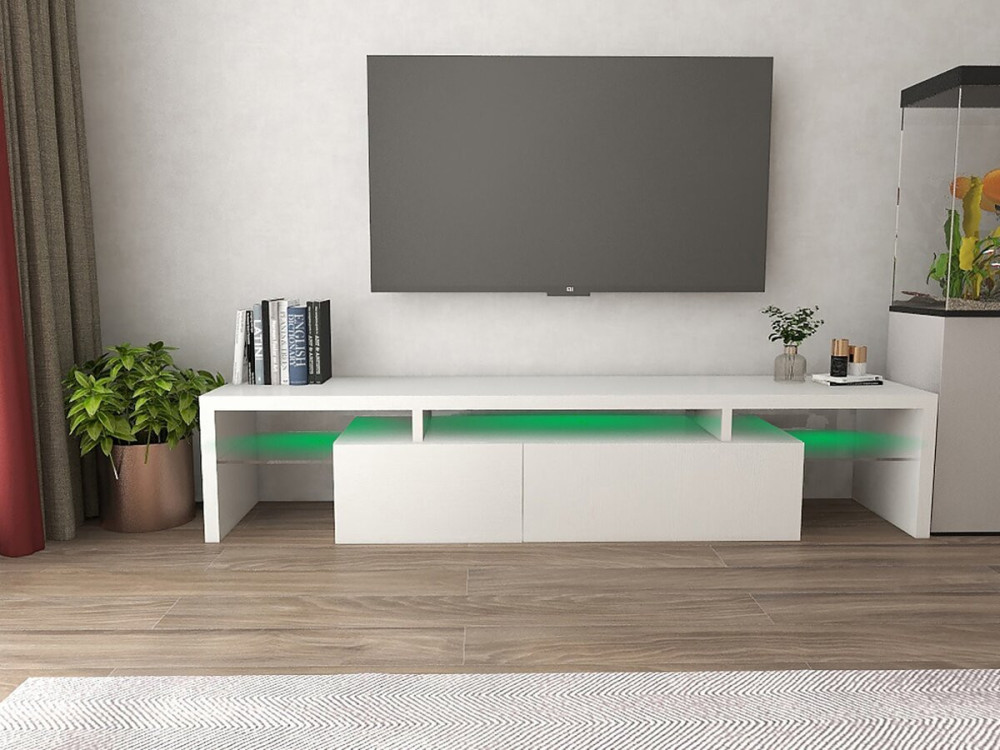 Móvel TV LED lacado "Tina" - 187,5 x 34 x 38 cm - Branco