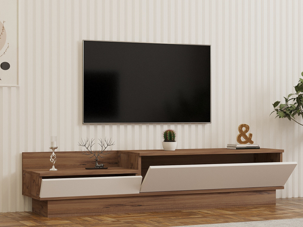 Móvel TV em madeira "Barko" - 160 x 35 x 35 cm - Pinho AtlânticoBranco