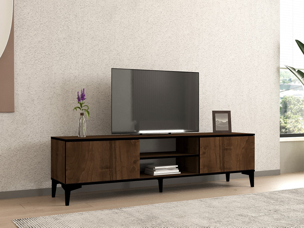 Mesa de TV em madeira "Erem" - 180 x 40 x 45 cm - NogueiraPreto