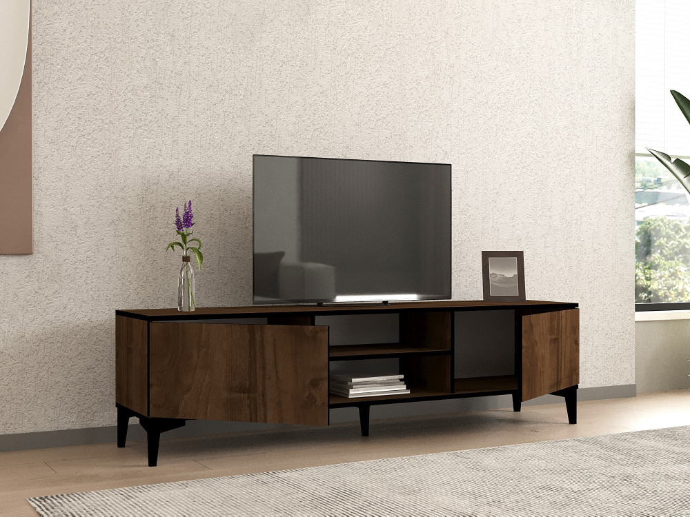 Mesa de TV em madeira "Erem" - 180 x 40 x 45 cm - NogueiraPreto