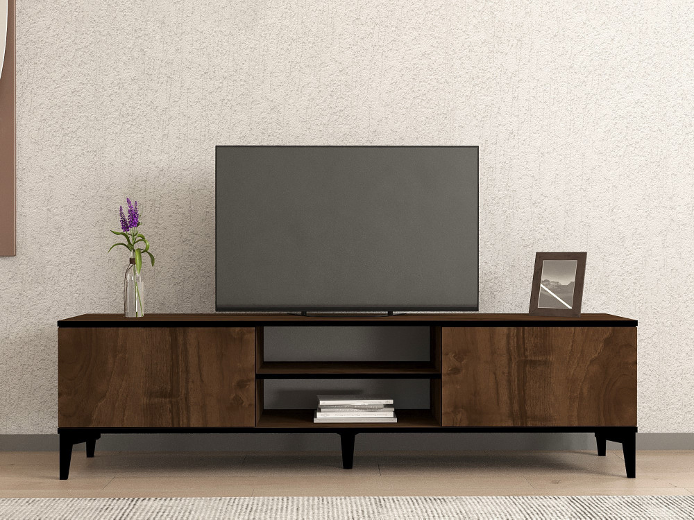 Mesa de TV em madeira "Erem" - 180 x 40 x 45 cm - NogueiraPreto