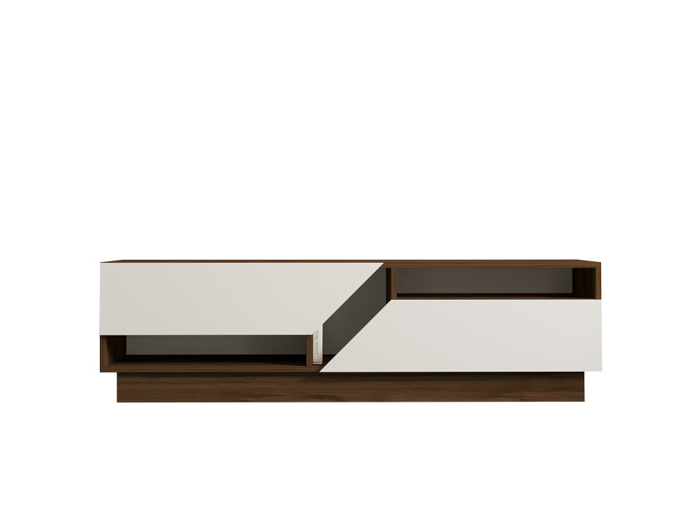 Suporte de TV em madeira "Koza" - 160 x 40 x 45 cm - NogueiraBranco