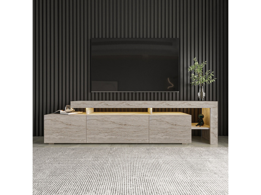 Suporte de TV em madeira "Beliz" - 192 x 37 x 53 cm - Travertino