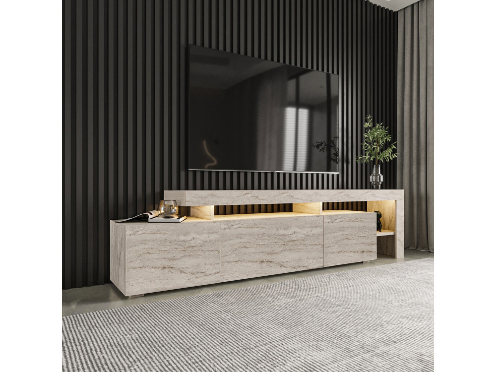 Suporte de TV em madeira "Beliz" - 192 x 37 x 53 cm - Travertino