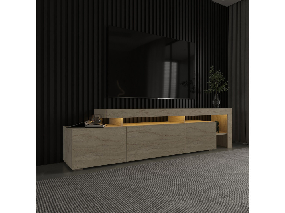 Suporte de TV em madeira "Beliz" - 192 x 37 x 53 cm - Travertino