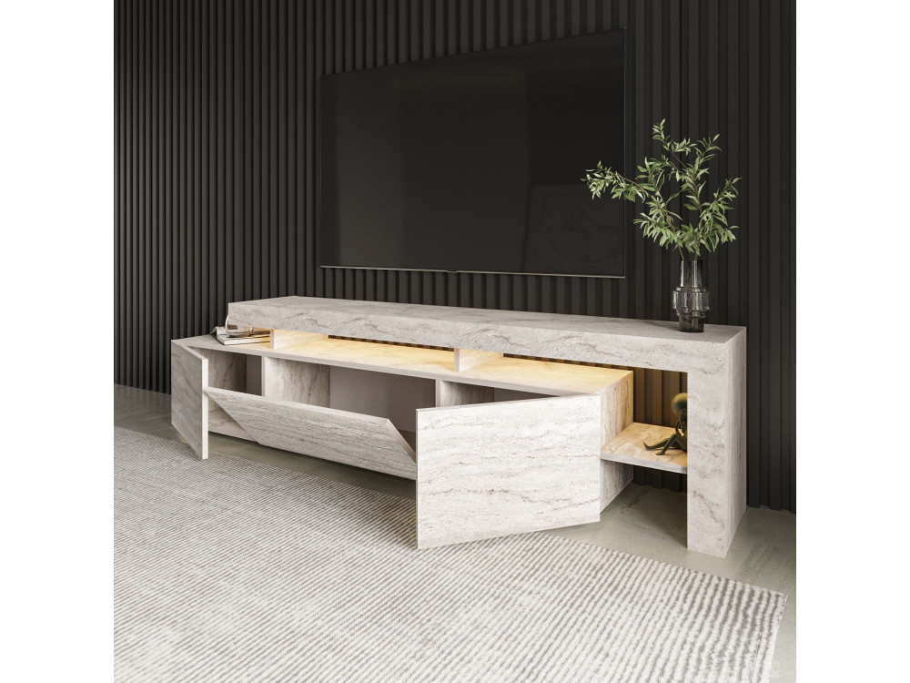Suporte de TV em madeira "Beliz" - 192 x 37 x 53 cm - Travertino