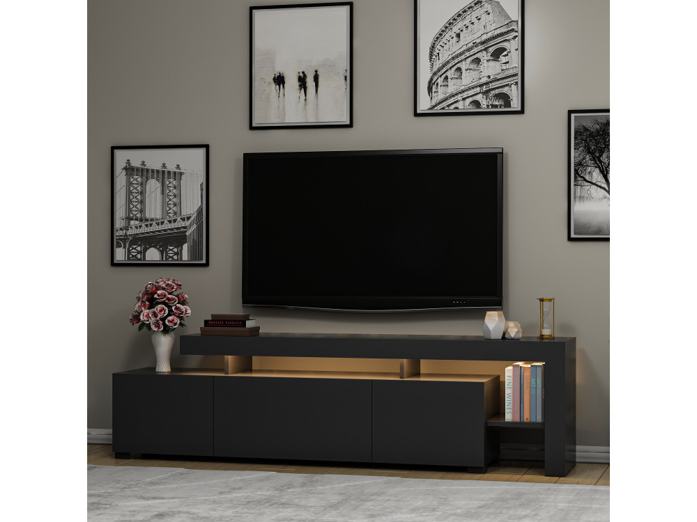 Suporte de TV em madeira "Beliz" - 192 x 37 x 53 cm - Antracite