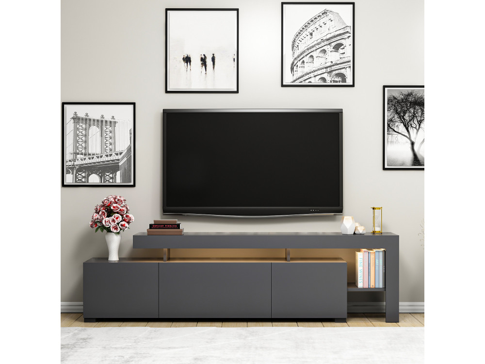 Suporte de TV em madeira "Beliz" - 192 x 37 x 53 cm - Antracite