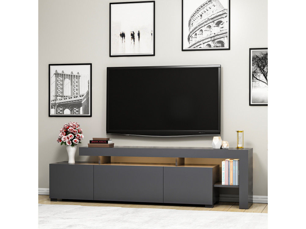 Suporte de TV em madeira "Beliz" - 192 x 37 x 53 cm - Antracite
