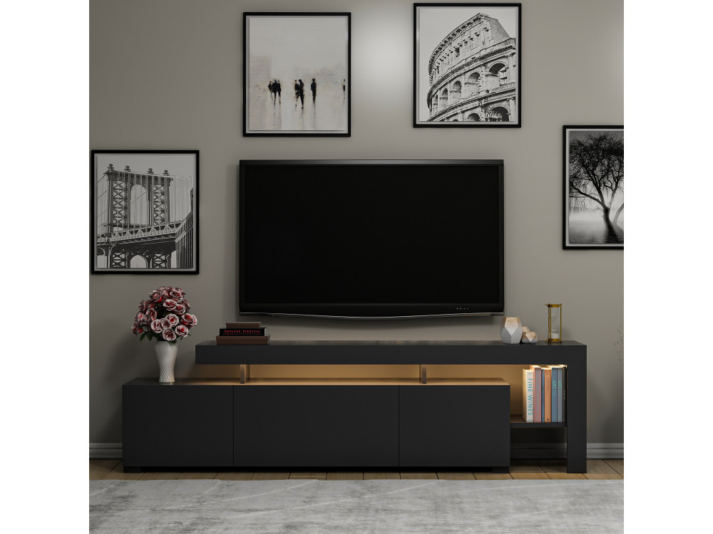Suporte de TV em madeira "Beliz" - 192 x 37 x 53 cm - Antracite