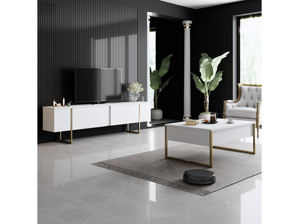 Suporte para televisor em madeira "Luxe" - 180 x 30 x 50 cm - Ouro branco