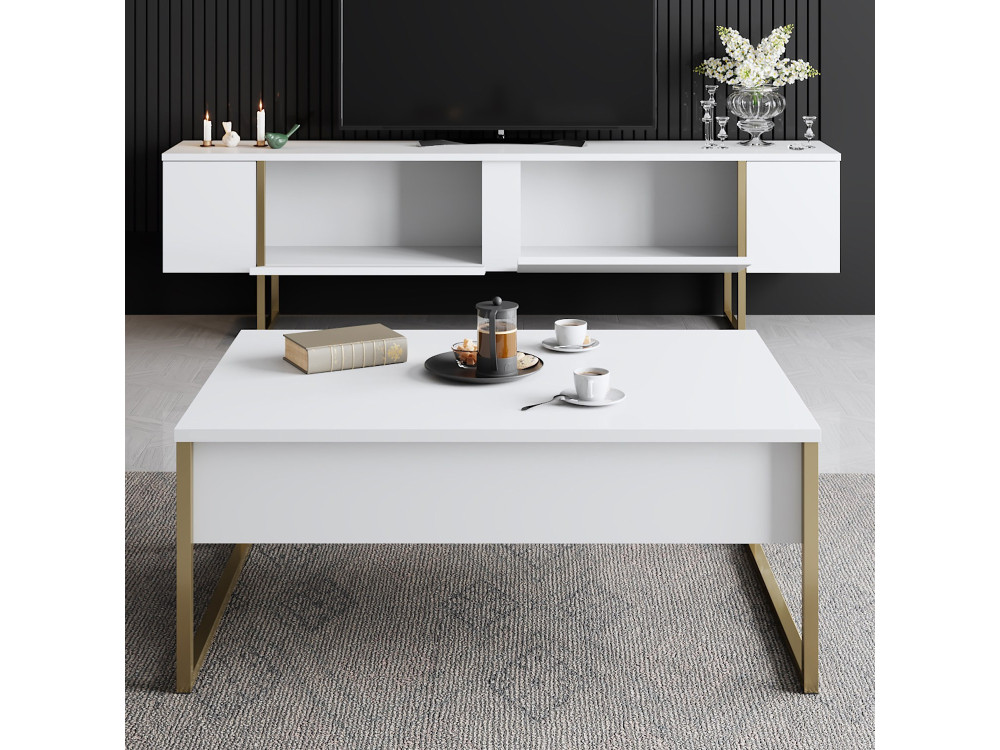Suporte para televisor em madeira "Luxe" - 180 x 30 x 50 cm - Ouro branco