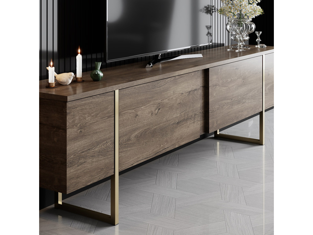 Suporte de TV em madeira "Luxe" - 180 x 30 x 50 cm - Nogueira-Dourado