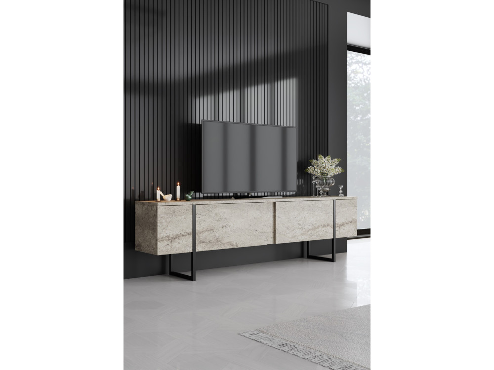 Suporte de TV em madeira "Luxe" - 180 x 30 x 50 cm - TravertinoPreto
