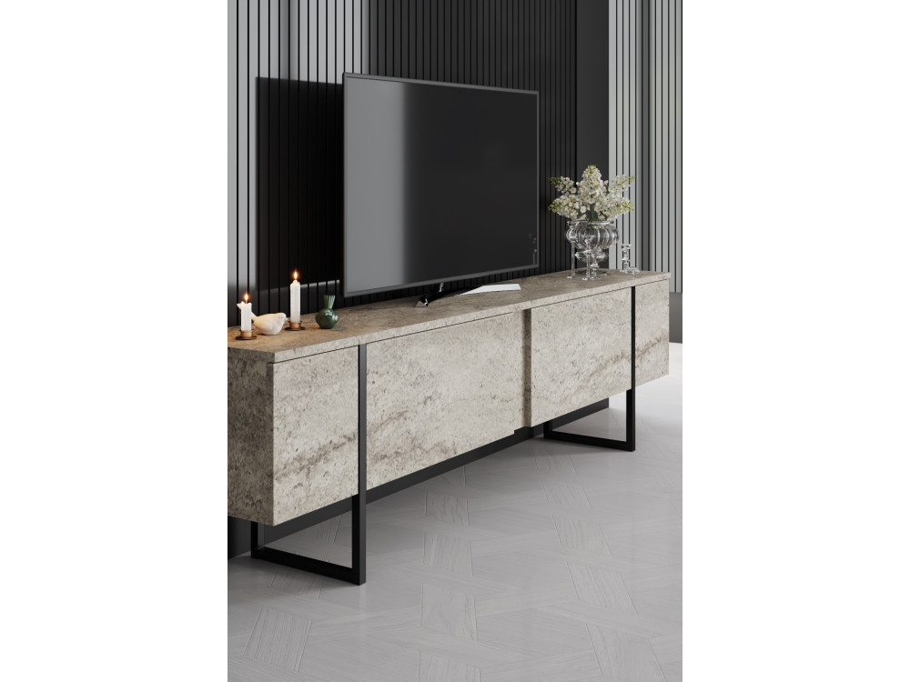 Suporte de TV em madeira "Luxe" - 180 x 30 x 50 cm - TravertinoPreto