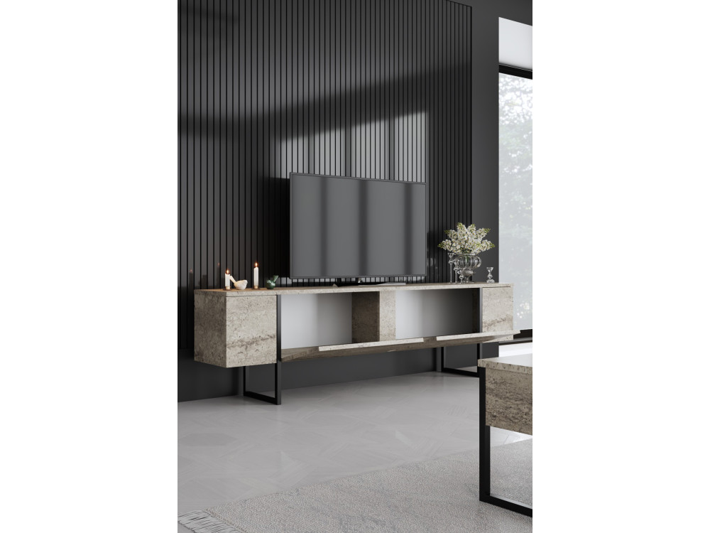 Suporte de TV em madeira "Luxe" - 180 x 30 x 50 cm - TravertinoPreto