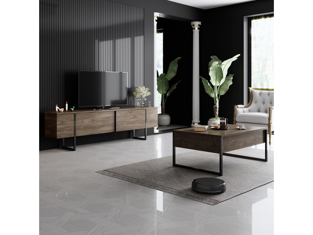 Suporte de TV em madeira "Luxe" - 180 x 30 x 50 cm - NogueiraPreto