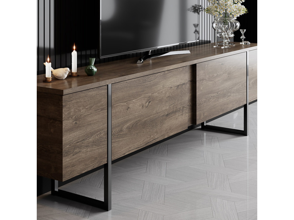 Suporte de TV em madeira "Luxe" - 180 x 30 x 50 cm - NogueiraPreto