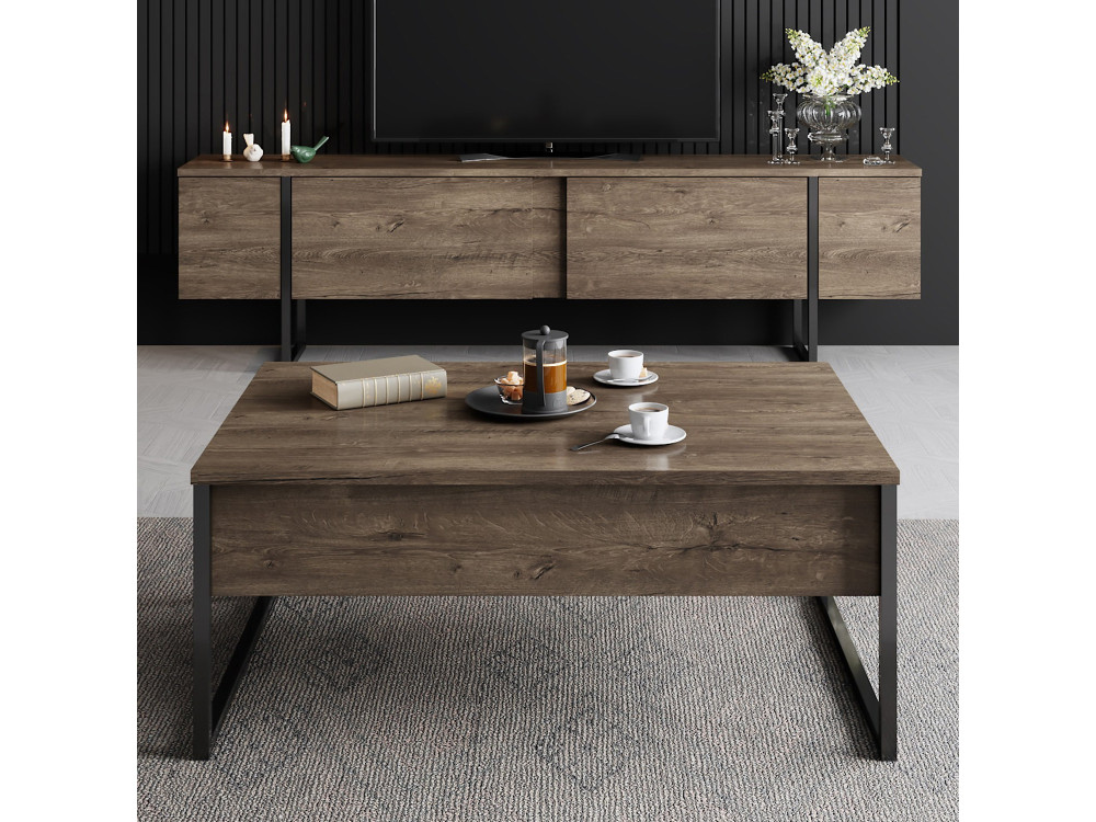 Suporte de TV em madeira "Luxe" - 180 x 30 x 50 cm - NogueiraPreto