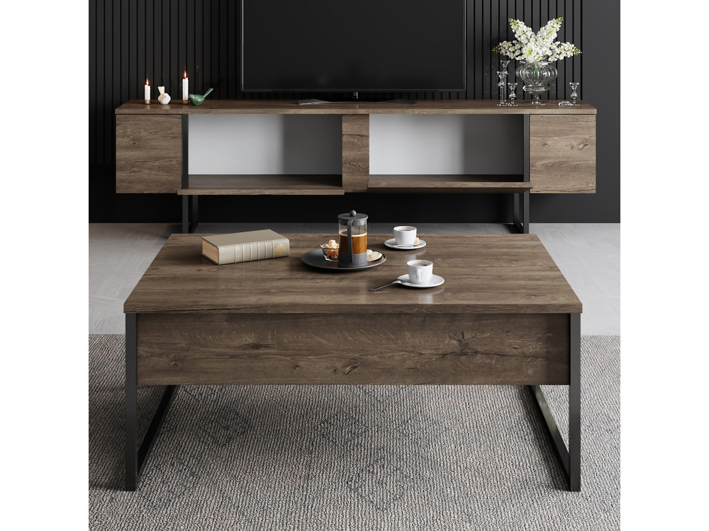 Suporte de TV em madeira "Luxe" - 180 x 30 x 50 cm - NogueiraPreto