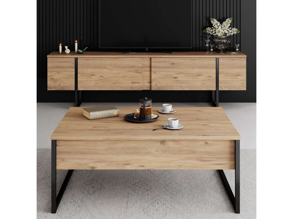 Suporte de TV em madeira "Luxe" - 180 x 30 x 50 cm - Castanho