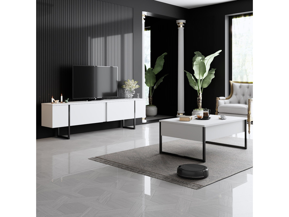 Suporte de TV em madeira "Luxe" - 180 x 30 x 50 cm - Branco