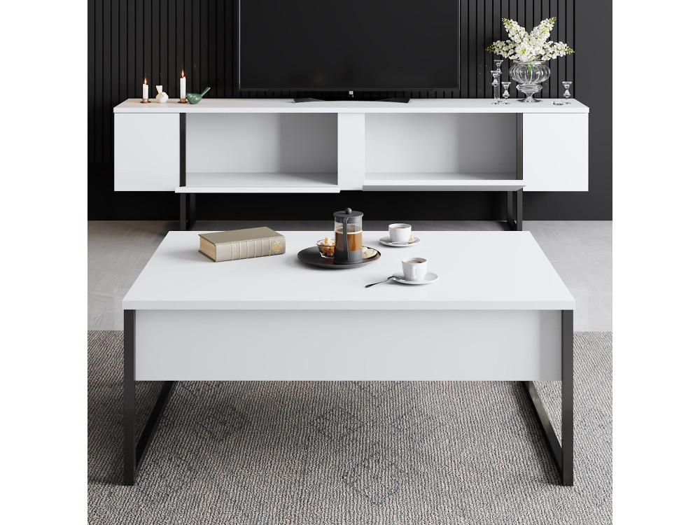Suporte de TV em madeira "Luxe" - 180 x 30 x 50 cm - Branco