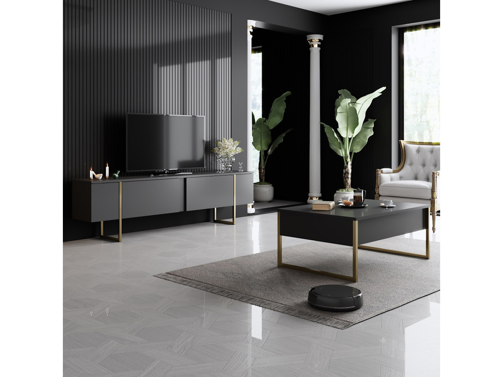 Suporte de TV em madeira "Luxe" - 180 x 30 x 50 cm - Dourado