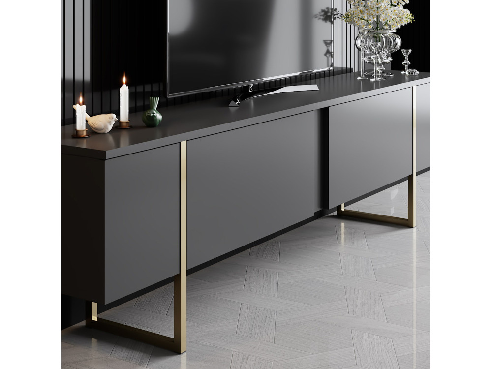 Suporte de TV em madeira "Luxe" - 180 x 30 x 50 cm - Dourado
