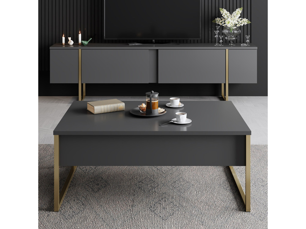 Suporte de TV em madeira "Luxe" - 180 x 30 x 50 cm - Dourado