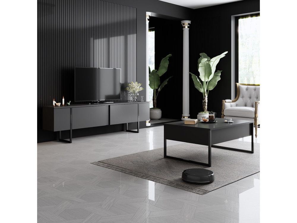 Suporte de TV em madeira "Luxe" - 180 x 30 x 50 cm - Preto
