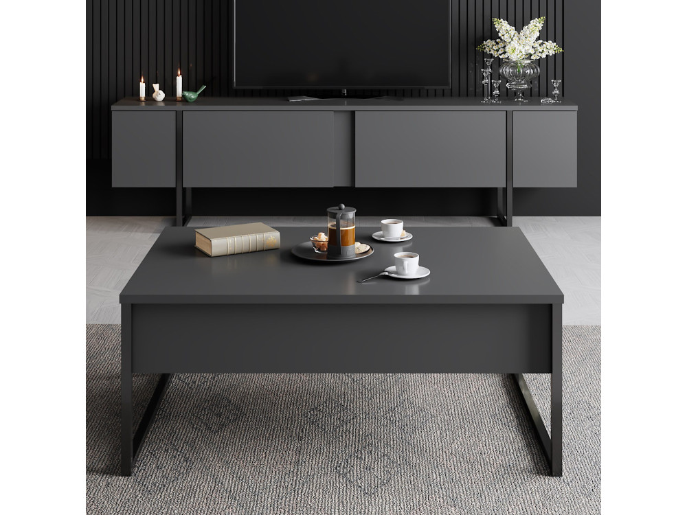 Suporte de TV em madeira "Luxe" - 180 x 30 x 50 cm - Preto