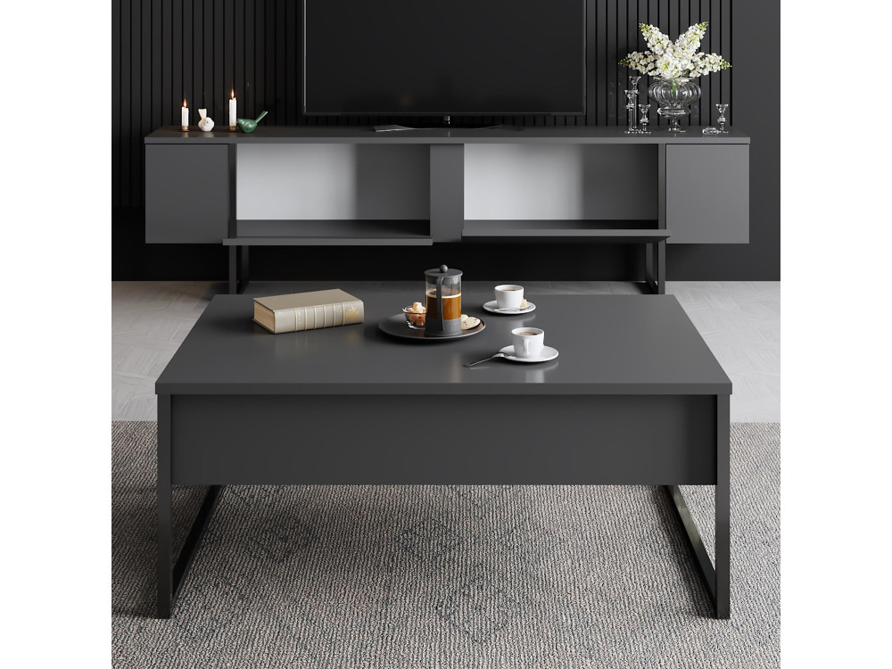 Suporte de TV em madeira "Luxe" - 180 x 30 x 50 cm - Preto